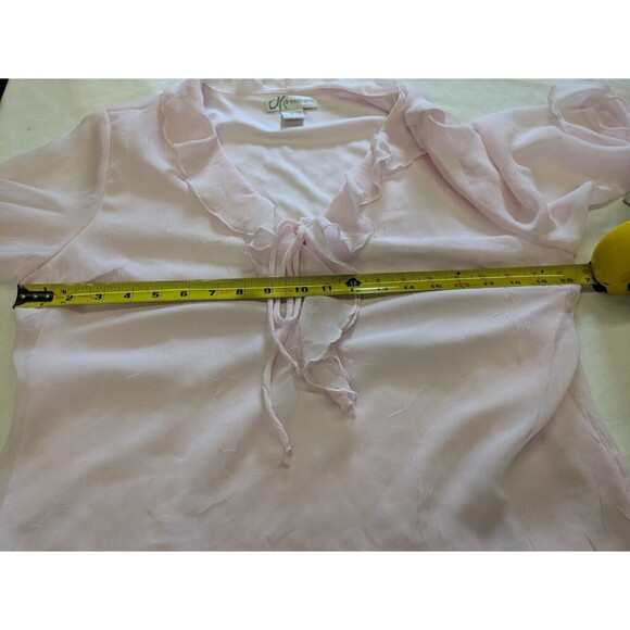 Vintage Y2K DressBarn Light Pink Ruffle Blouse Sheer Fairy Top Frilly Large - Picture 8 of 9